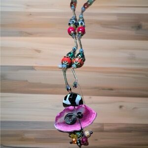 Handcrafted Pink and Black Beaded Necklace